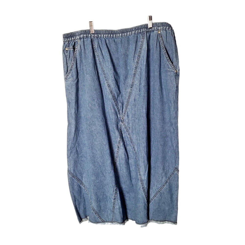 Ulla Popken Blue‎ Denim Relaxed Fit Raw Hem Pull On Skirt Womans Plus Size 20/22